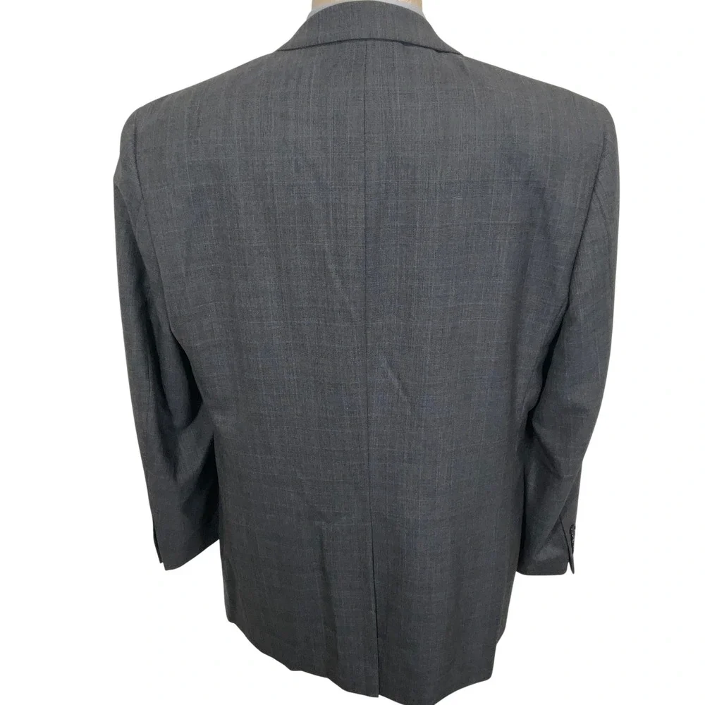 Jos A Bank Suit Mens 44L Charcoal Gray Blue Glen Plaid Tailored Traditional Wool